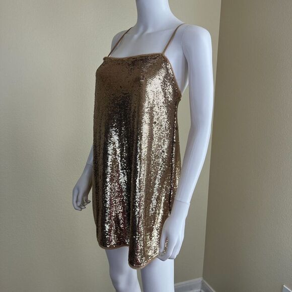 Free People Women's Size XS Time To Shine Gold Sequin Mini Slip Dress Party Y2K - Picture 16 of 16